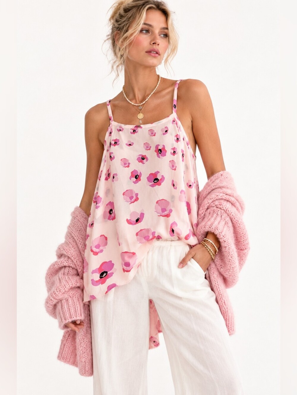 Cabi TopFloating Poppies Pink Floral Tank 5218